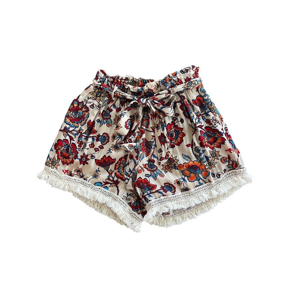 Wanderlux Boho Floral Fringe Hem Shorts Large